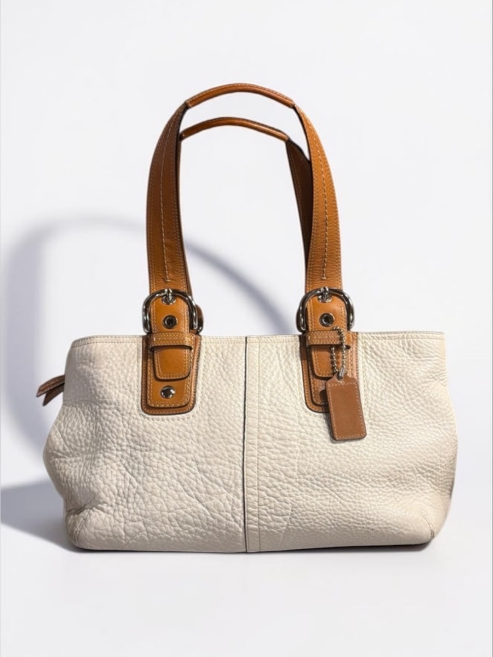 COACH Soho Cream White Pebbled Leather Shoulder Bag Tote F13109